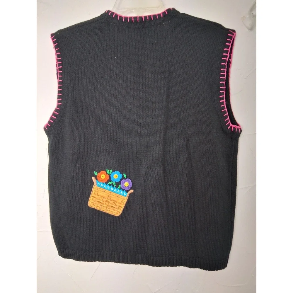 Vintage Floral 3D Embroidered Sweater Vest Size Med Granny Core‎ Cottage Core